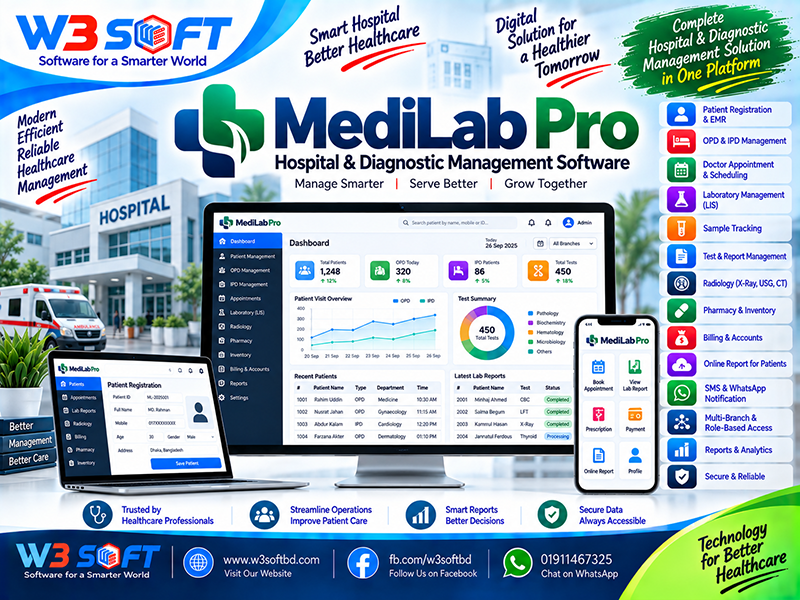 MediLab Pro – হাসপাতাল ও ডায়াগনস্টিক সেন্টার ম্যানেজমেন্ট সফটওয়্যার